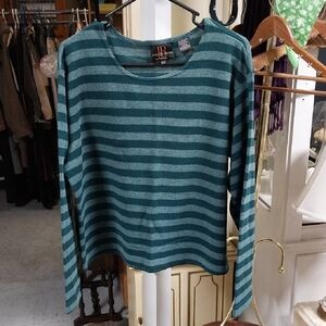 Jenny Bichanan Striped Teal Long Sleeve Top
